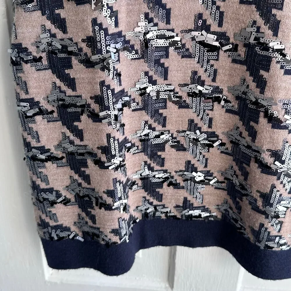 Ann Taylor Sequin Houndstooth Sweater Vest | Blush & Navy | Size L
